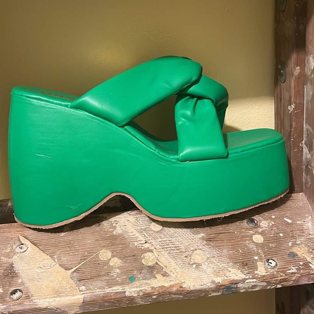 EGO WEEGO TWISTED EXTREME WEDGE OPEN TOE SHOE HEEL SANDAL GREEN US 9 UK 7 SPRING - Picture 3 of 6